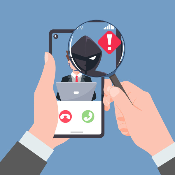 Illustration of man identifying a scammer on his phone