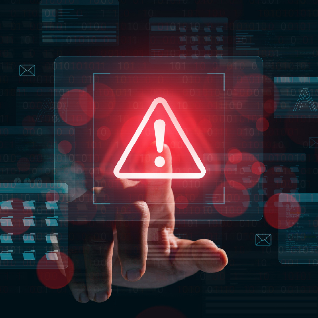 Graphic of someone clicking on an ominous, online red alert