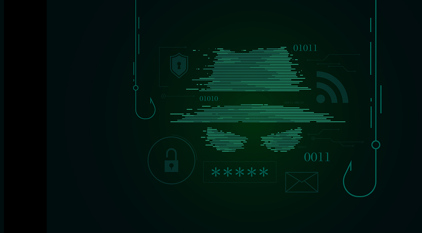 Green phishing alert graphic on black background.