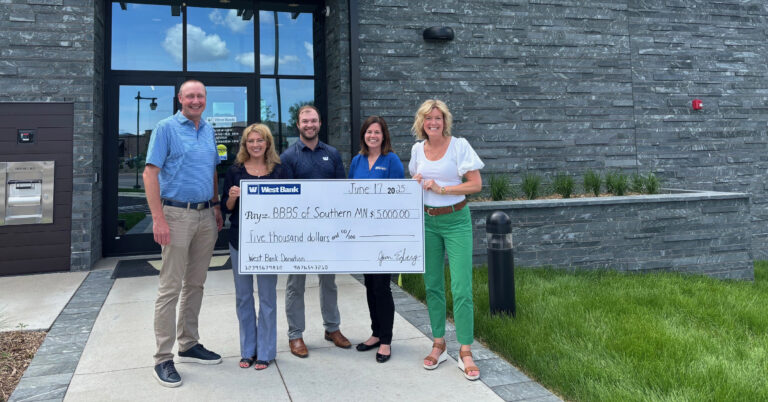 Owatonna West Bank check presentation to Big Brothers Big Sisters of Southern Minnesota