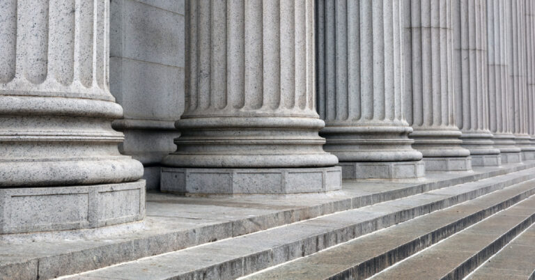Rainy steps outside of a government building