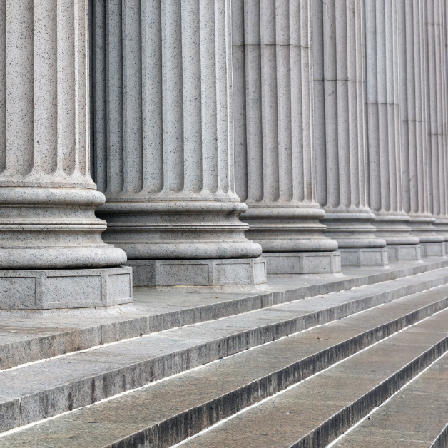 Rainy steps outside of a government building