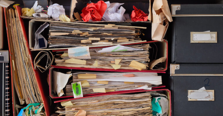 Messy stack of papers