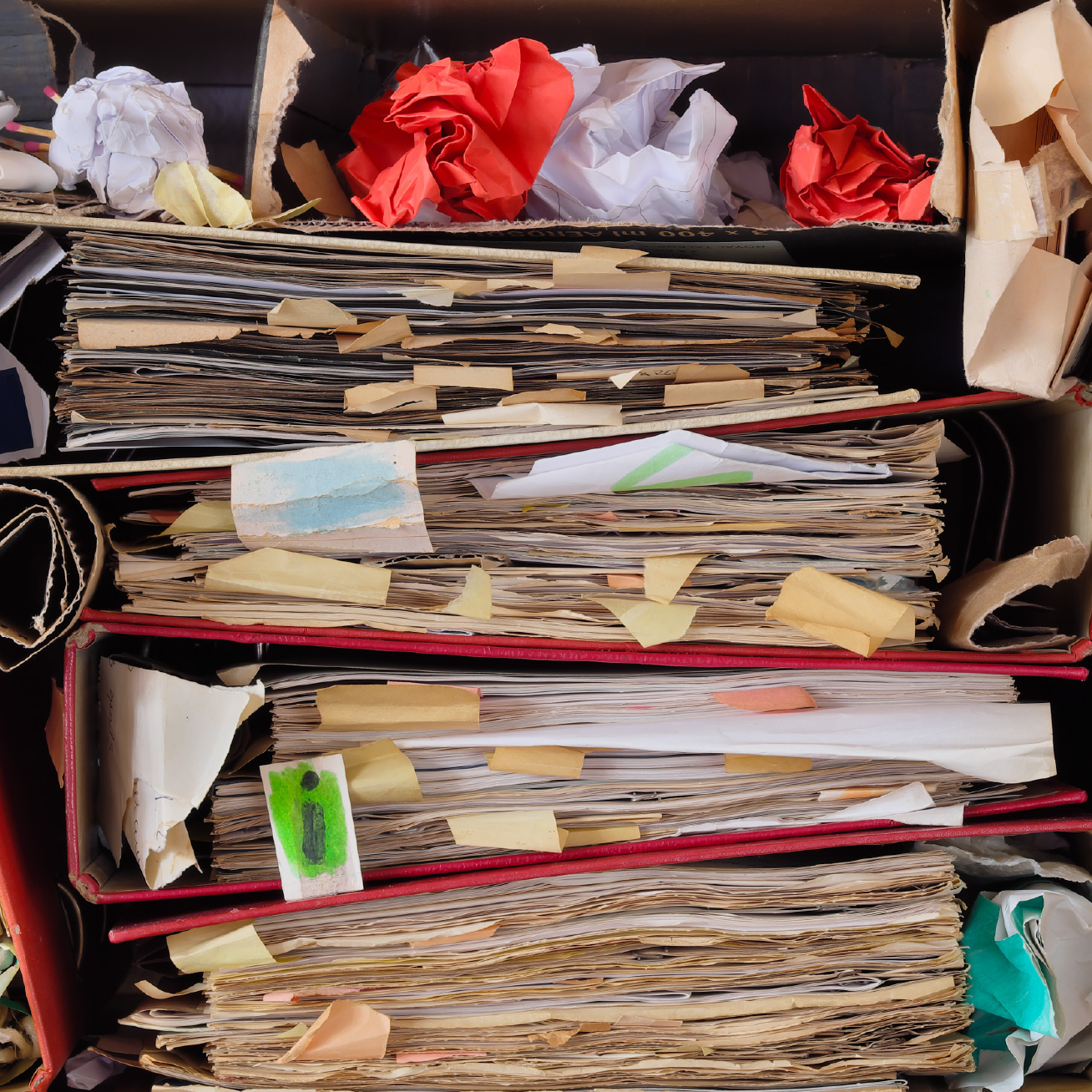 Messy stack of papers