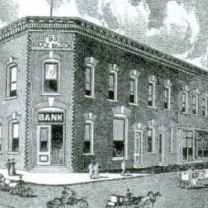 A sketch of West Bank's first bank building on Raaz Block.